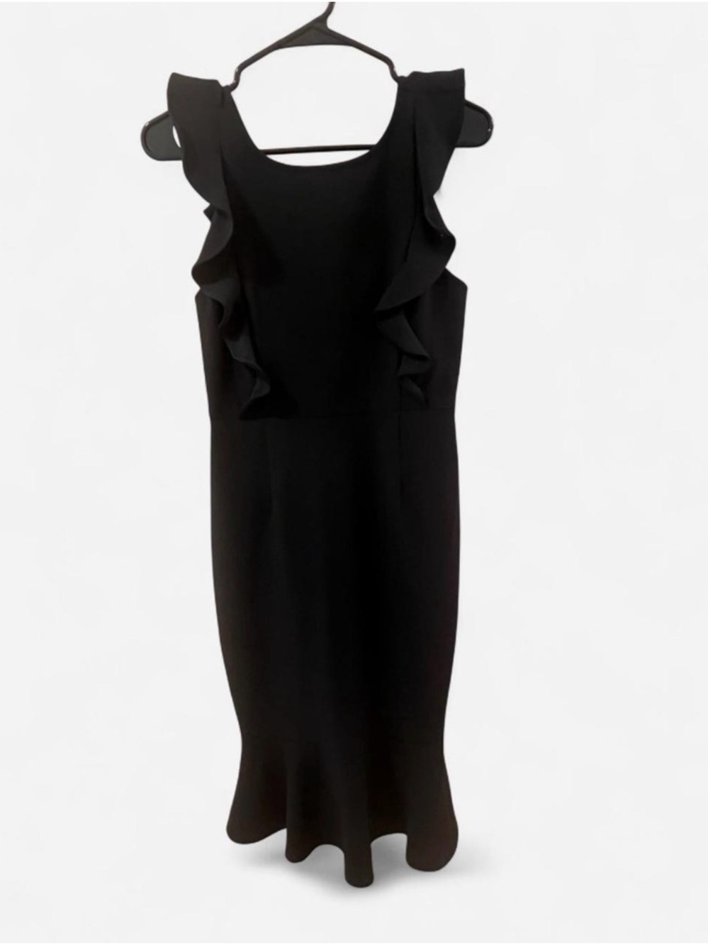 Lulu's Small Black Ruffle-Trim Midi Dress Formal Cocktail Wedding Guest Bodycon - Picture 2 of 8